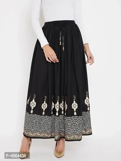 Trendy Black Printed Rayon Skirt For Women-thumb0