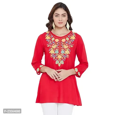 Sethi Daughters Women Red Color Embroidered Rayon Tunic (SD_1312)-thumb0