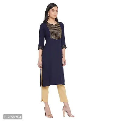 Sethi Daughters Navy Blue Color Embroidered Rayon Kurta-thumb4