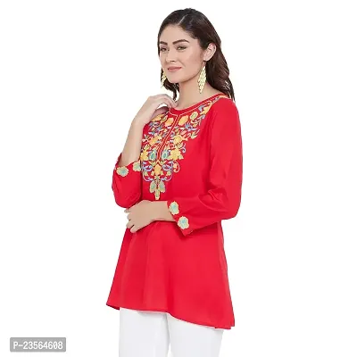 Sethi Daughters Women Red Color Embroidered Rayon Tunic (SD_1312)-thumb4