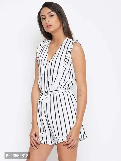 Sethi Daughters Women White Color Stripe Printed Romper-thumb4