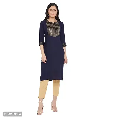 Sethi Daughters Navy Blue Color Embroidered Rayon Kurta