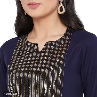 Sethi Daughters Navy Blue Color Embroidered Rayon Kurta-thumb5