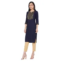 Sethi Daughters Navy Blue Color Embroidered Rayon Kurta-thumb2