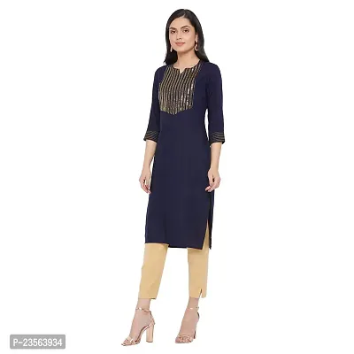 Sethi Daughters Navy Blue Color Embroidered Rayon Kurta-thumb3