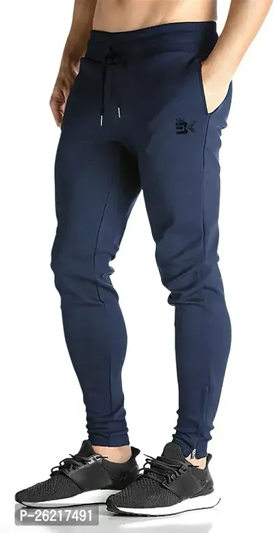 Comfortable Blue Cotton Blend Regular Track Pants For Men-thumb0