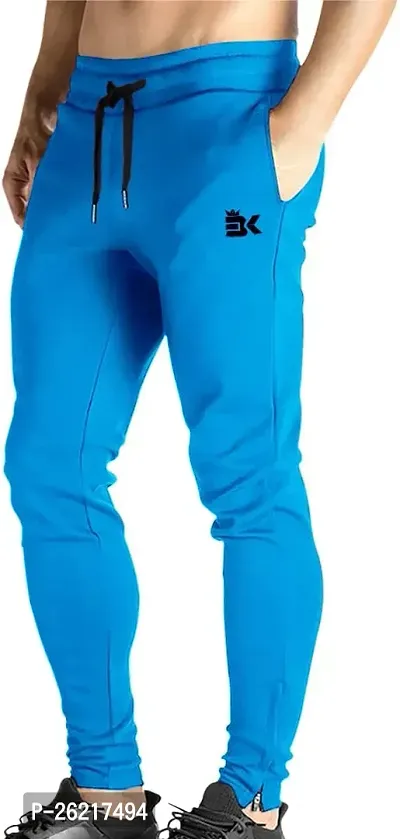 Comfortable Blue Cotton Blend Regular Track Pants For Men