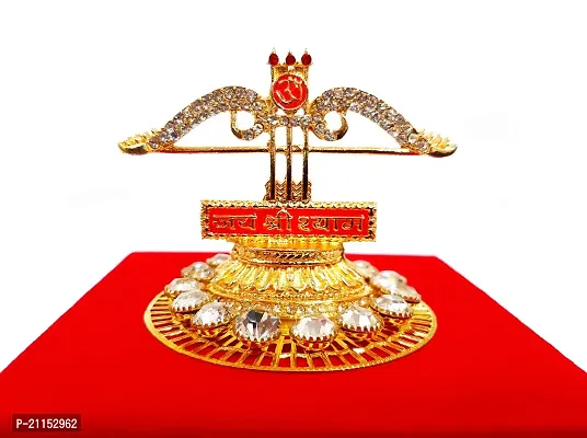 Shri Ram Creations Metal Khatu Shyam Teen Baan Idol with Base Plate 3 x 3 Gold, 1 Piece-thumb0