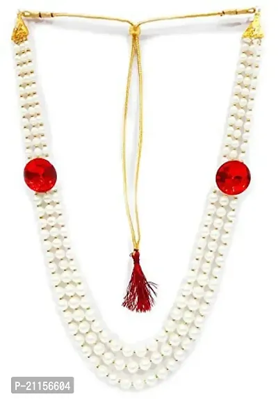 SRC Creations Pearl Necklace Jewellery for Groom Dulha Moti Mala Haar for Men Red