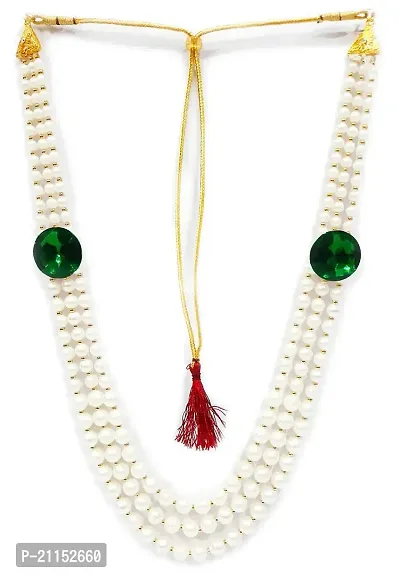 Shri Ram Creations Pearl Necklace Jewellery for Groom Dulha Moti Mala Haar for Men (green)