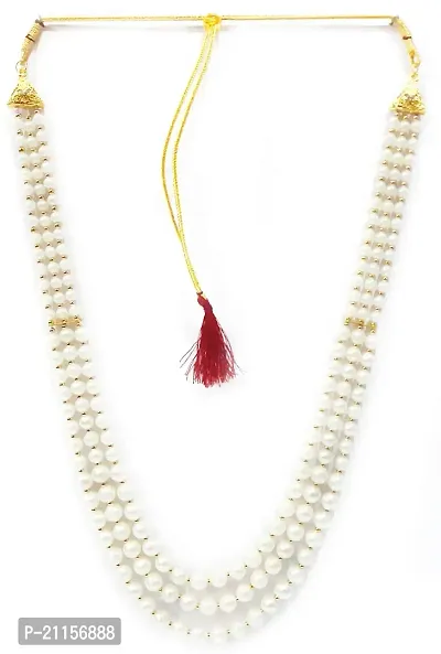 SRC Creations Pearl Necklace Jewellery for Groom Dulha Moti Mala Haar for Men white-thumb0