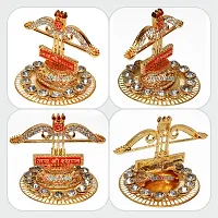 Shri Ram Creations Metal Khatu Shyam Teen Baan Idol with Base Plate 3 x 3 Gold, 1 Piece-thumb1