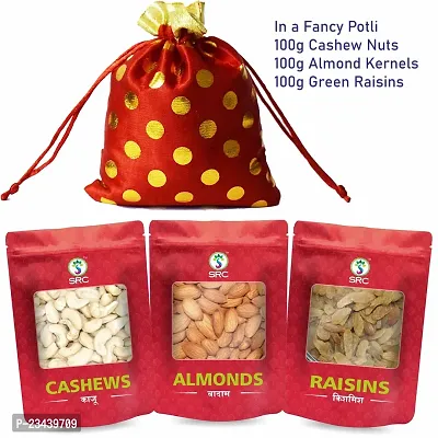 SRC CREATIONS Dry Fruits Fancy Potli Pack Cashew Nuts 100g, Almond Kernels 100g, Green Raisins 100g for festive, wedding, Family, Friends and other gifting purpose-thumb4