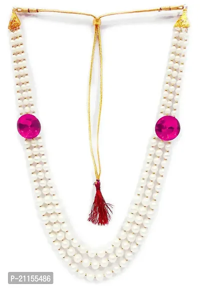 SRC Creations Pearl Necklace Jewellery for Groom Dulha Moti Mala Haar for Men Pink-thumb0
