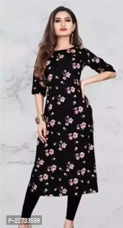 Pretty Black Printed Crepe Kurta For Women-thumb0