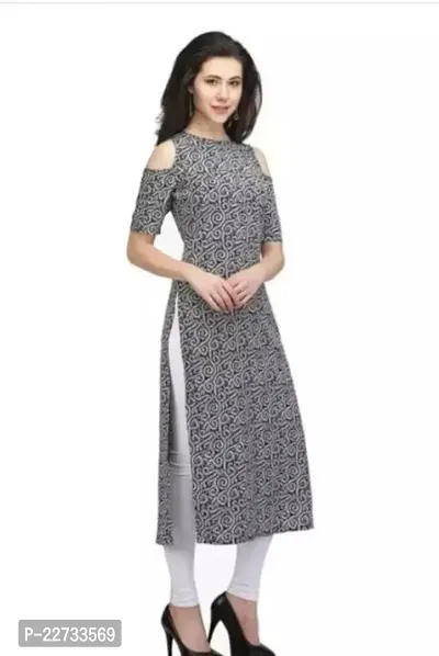 Pretty Grey Printed Crepe Kurta For Women-thumb0