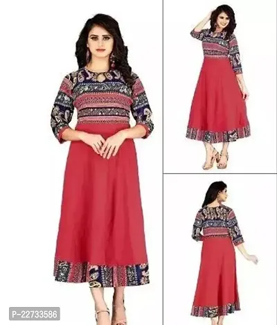 Pretty Red Printed Crepe Kurta For Women