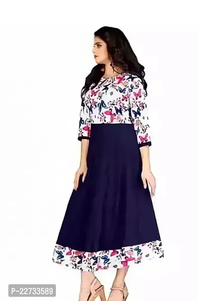 Pretty Blue Printed Crepe Kurta For Women