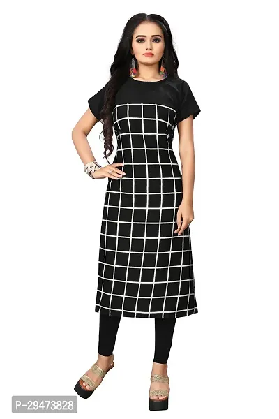 Stylish Black Crepe Checkered Stitched Kurta For Women