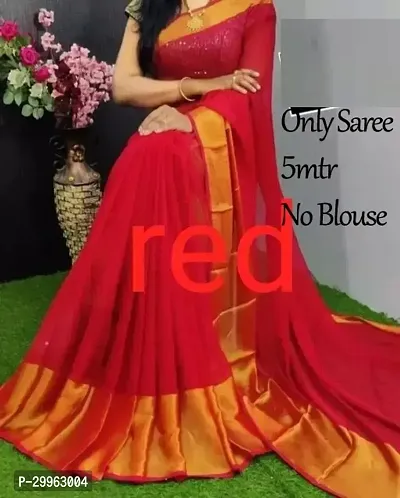 Stylish Red Chiffon Solid Saree For Women-thumb0