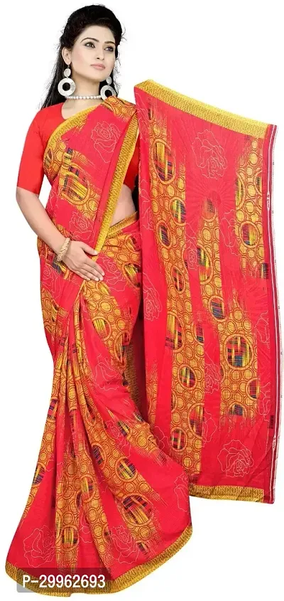 Stylish Peach Georgette Saree with Blouse piece For Women-thumb0