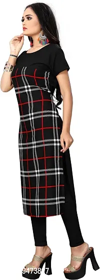 Stylish Black Crepe Checkered Stitched Kurta For Women-thumb3