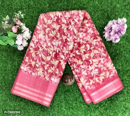 Stylish Pink Cotton Saree with Blouse piece For Women-thumb0