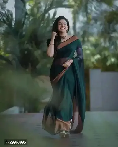 Stylish Green Chiffon Saree with Blouse piece For Women-thumb0