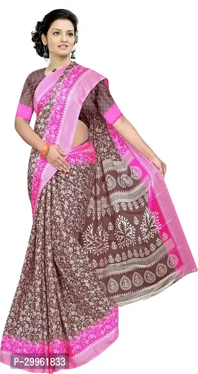 Stylish Brown Crepe Saree with Blouse piece For Women