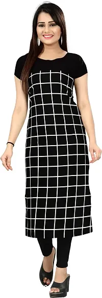 Stylish Black Crepe Checkered Stitched Kurta For Women-thumb0