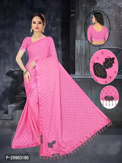 Stylish Pink Lycra Saree with Blouse piece For Women-thumb0