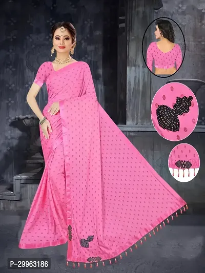 Stylish Pink Lycra Saree with Blouse piece For Women