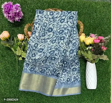 Stylish Blue Cotton Blend Saree with Blouse piece For Women-thumb0