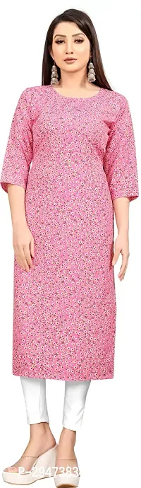 Stylish Pink Crepe Printed Stitched Kurta For Women