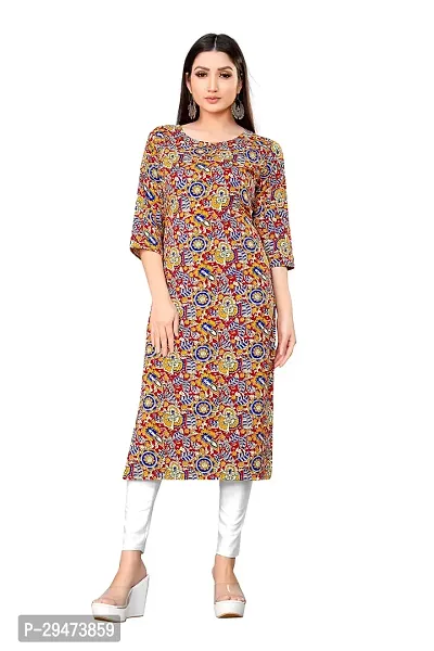 Stylish Brown Crepe Printed Stitched Kurta For Women-thumb0