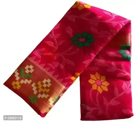 Stylish Pink Cotton Saree with Blouse piece For Women-thumb0