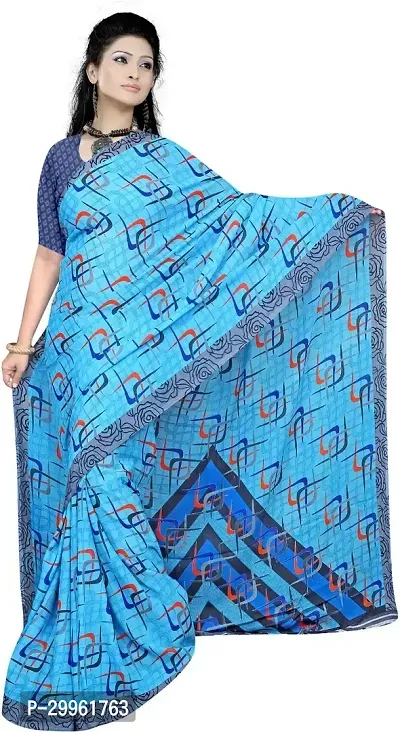 Stylish Blue Georgette Saree with Blouse piece For Women