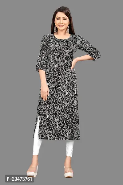 Stylish Black Crepe Printed Stitched Kurta For Women-thumb0