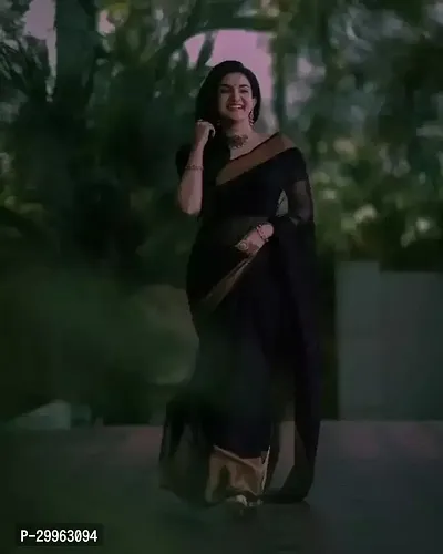 Stylish Black Chiffon Saree with Blouse piece For Women-thumb0