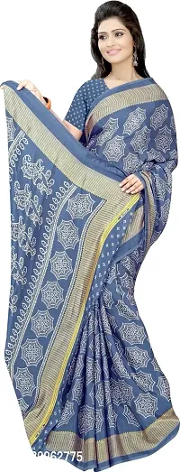 Stylish Blue Crepe Saree with Blouse piece For Women-thumb0