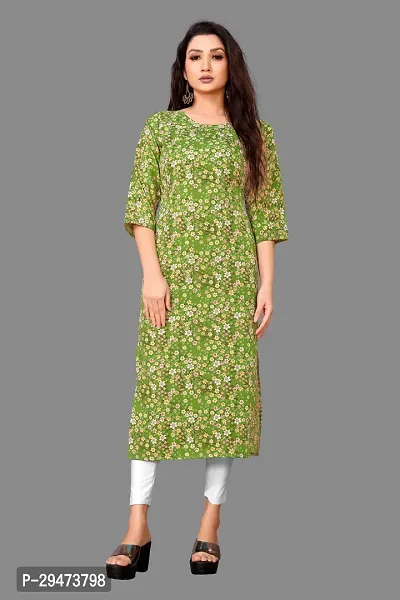 Stylish Green Crepe Printed Stitched Kurta For Women