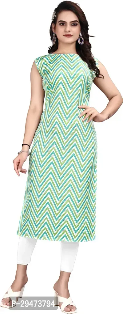 Stylish Green Crepe Printed Stitched Kurta For Women