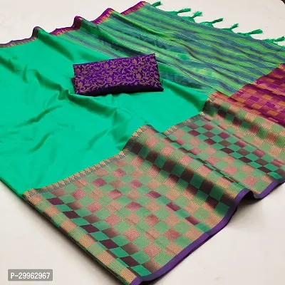 Stylish Green Cotton Silk Saree with Blouse piece For Women-thumb0