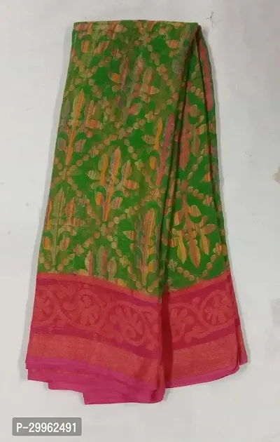 Stylish Green Chiffon Saree with Blouse piece For Women