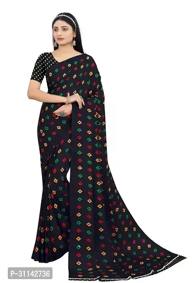 Stylish Georgette Black Printed Saree with Blouse piece For Women-thumb0