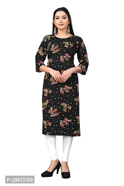 Stylish Black Crepe Printed Stitched Kurta For Women