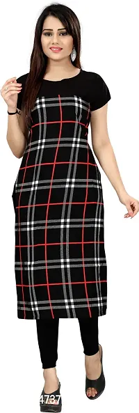 Stylish Black Crepe Checkered Stitched Kurta For Women-thumb0