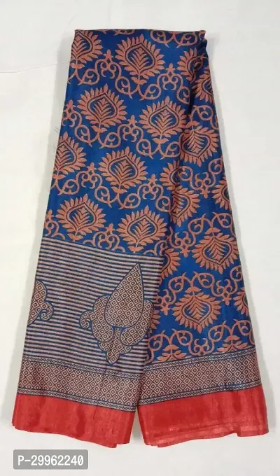 Stylish Blue Cotton Blend Saree with Blouse piece For Women