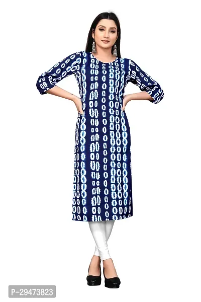 Stylish Blue Crepe Block Print Stitched Kurta For Women