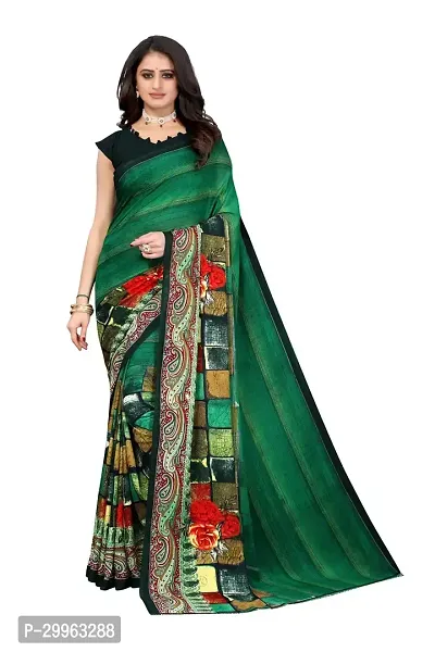 Stylish Green Georgette Saree with Blouse piece For Women